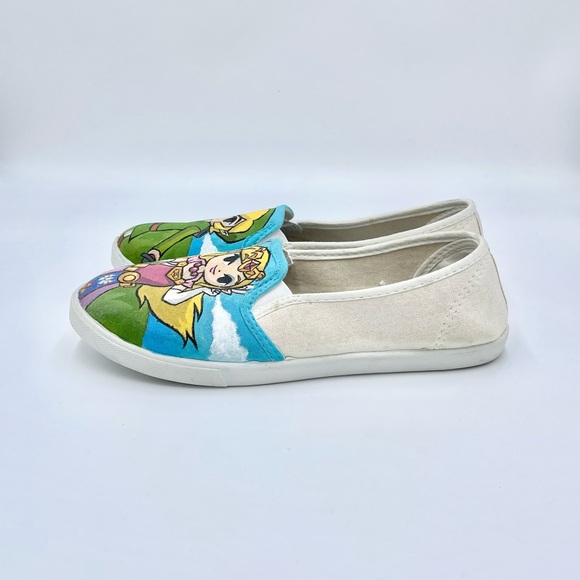 RARE Legend of Zelda Wind Waker Custom Painted Canvas Slip On Shoes Women’s Sz 8 - Picture 5 of 14